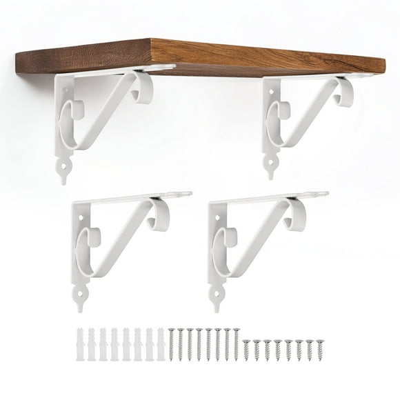 Uxcell 4 Pcs Decorative Shelf Brackets, 200mm/8 Inch Heavy Duty Floating Shelf Brackets for Wall Bookshelves Shelves Support, White