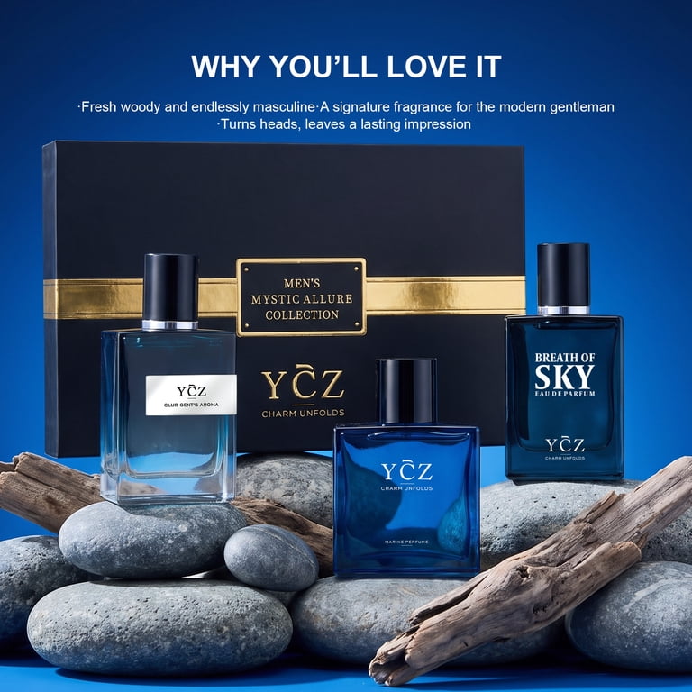 Ycz Men's Fruity Eau de Parfum Gift Set, Club, Marine and Breath