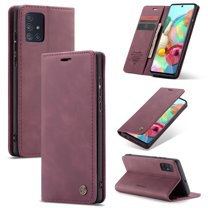 Dteck Wallet Case For Samsung Galaxy A71 2020 (not Fit A70), Premium PU Leather Wallet case Magnetic Flip Folio [Kickstand Feature] with ID&Credit Card Pockets,Wine Red