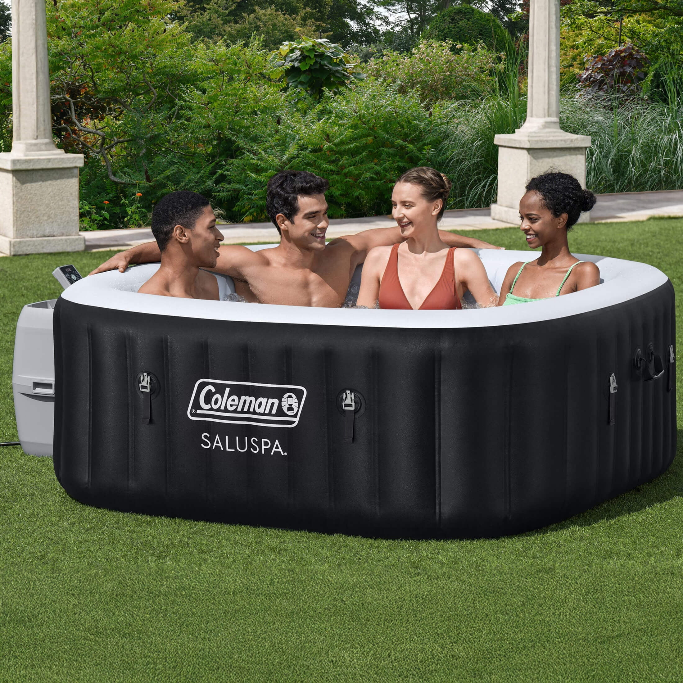 Coleman Hawaii 4-6 Person AirJet Inflatable Hot Tub with EnergySense Cover, Black, 71"x28"
