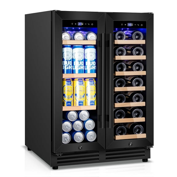 TITTLA 24 inch Wine and Beverage Refrigerator,Dual Zone 21 Bottles and 80 Cans,Built in,Black