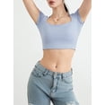 thumbnail image 2 of FEORJGP Women's Summer Crop Tops Ladies Short Sleeve T-Shirts Square Neck Shirt Low-cut Solid Color Slim Fitted Stretchy Blouses Streetwear, 2 of 9