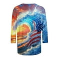 thumbnail image 4 of Women's New 3/4 Sleeve Round Neck Pullover Independence Day Casual Printed Top T-shirt, 4 of 4
