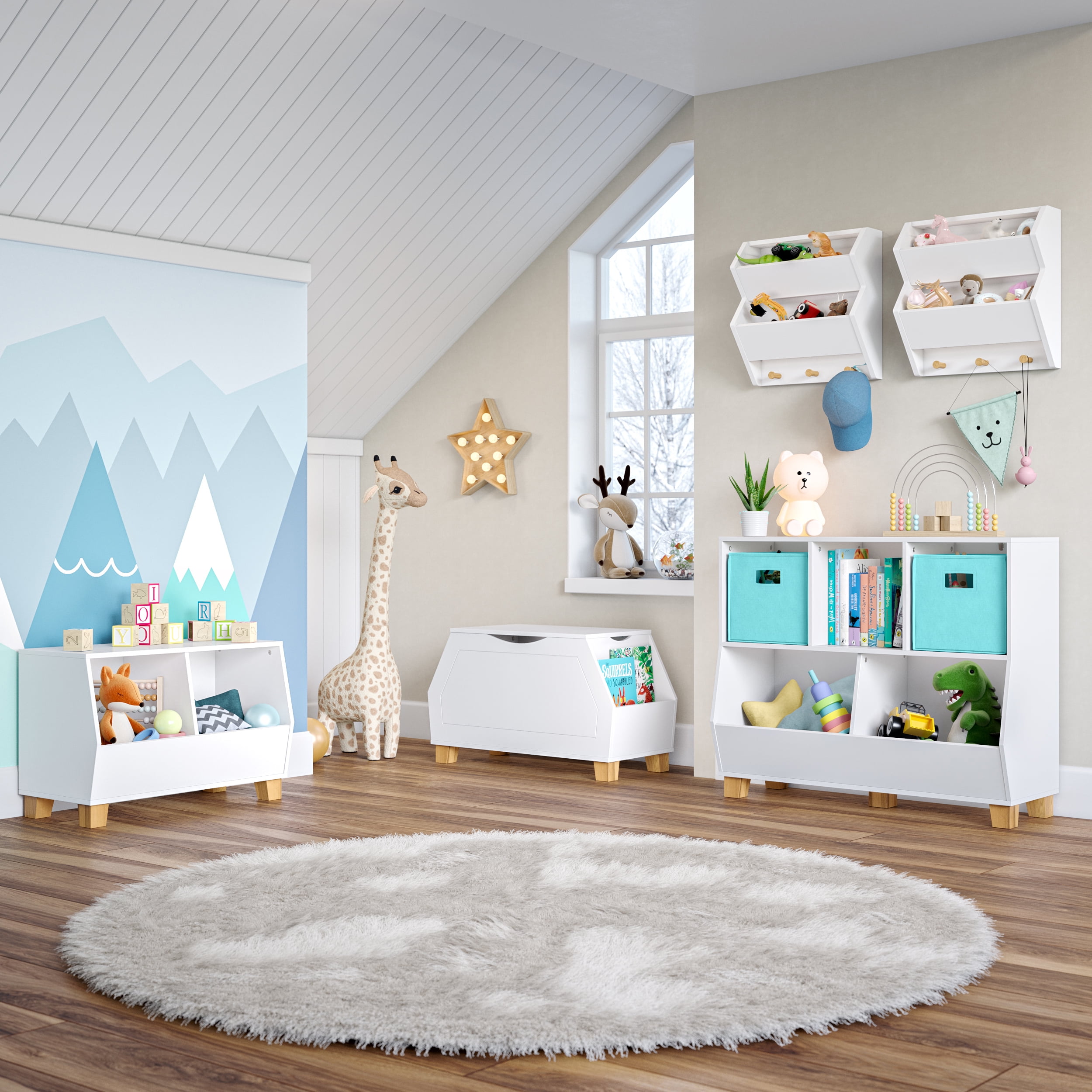 RiverRidge Kids Catch-All 35in Cubby Bookshelf and Toy Bin Storage Organizer - White