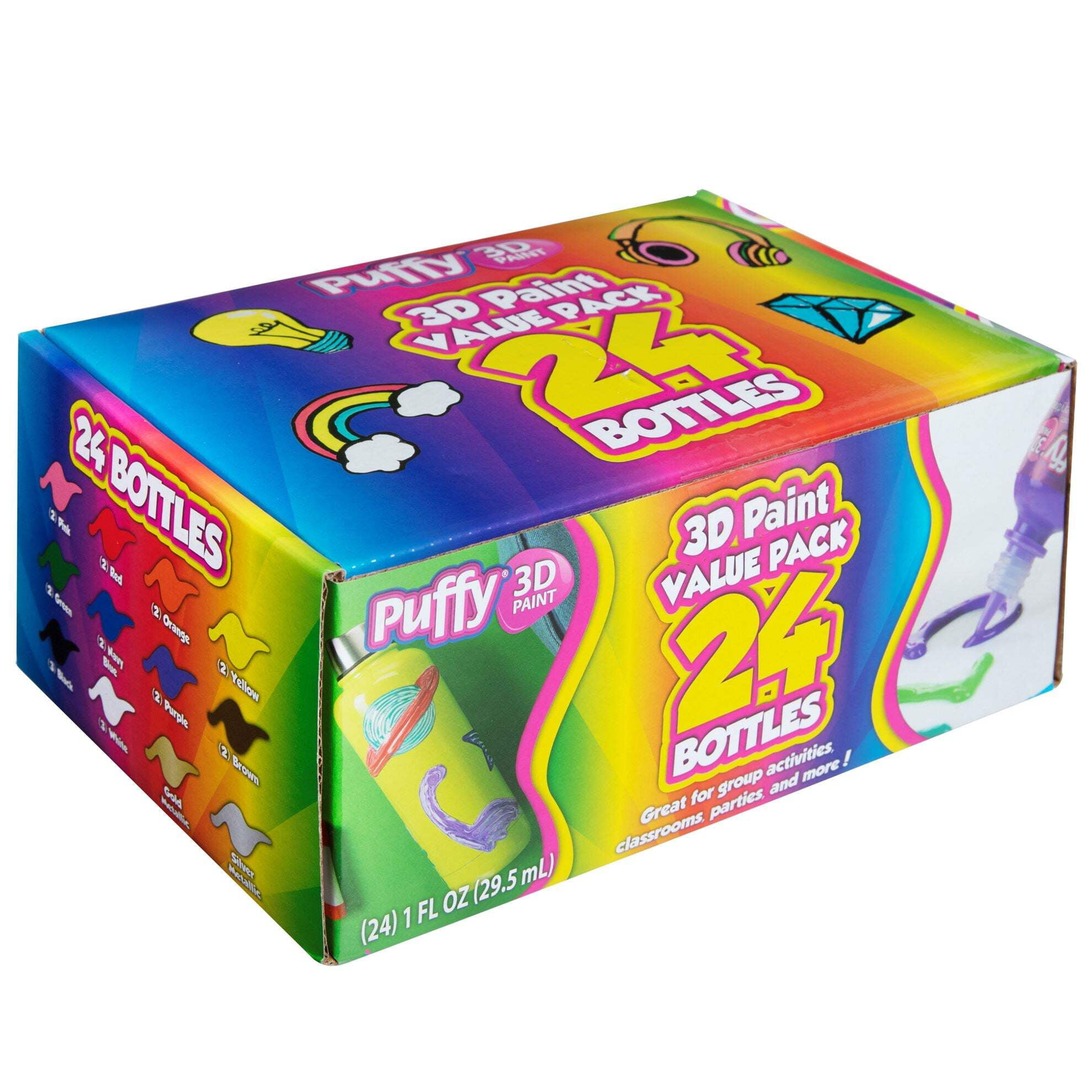 Puffy Paint Artist Pack, Multi-Surface, Permanent 3D Designs, Use on Rocks, Shirts, Shoes, and More, 24 colors