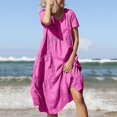 thumbnail image 1 of Robe d'Été à Manches Courtes pour Femmes, Robe de Plage Décontractée pour les Vacances, Robe Midi Unie, 1 of 1