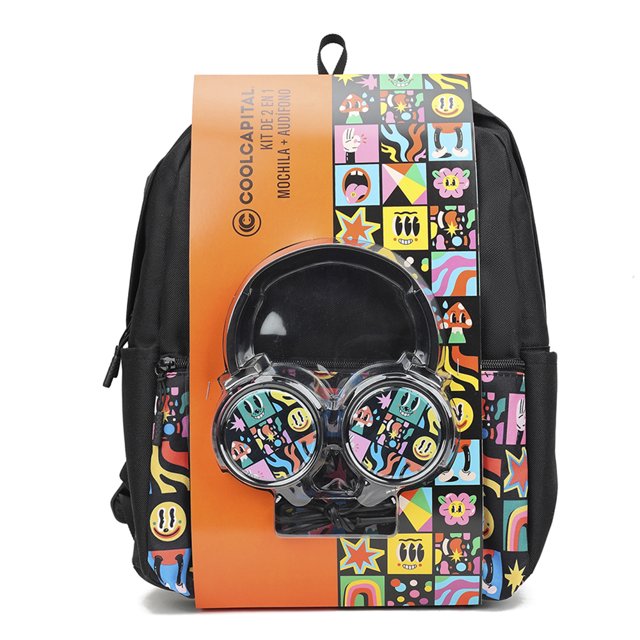 Mochila para laptop 15.6' CoolCapital + audífonos alámbricos on ear Black Stickers