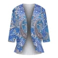 thumbnail image 4 of Oucaili Cárdigan ligero de verano con estampado floral para mujer, manga 3/4, dobladillo alto y bajo, blusa de viaje drapeada, 4 of 7