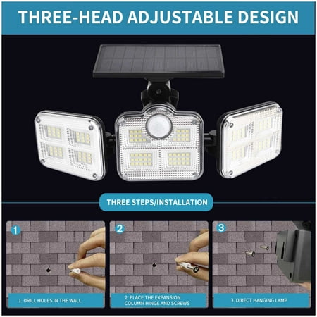 

Three Headed LED Solar Wall Lamp Cross-border Split Solar Courtyard Lamp Outdoor Human Body Induction Lamp
