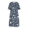 thumbnail image 4 of Ecqkame Women's 2025 Summer Dresses Floral Casual Loose Beach Dress Short Sleeve Crew Neck Flowy Long Dress with Pockets 01-Navy-B XXXL, 4 of 5