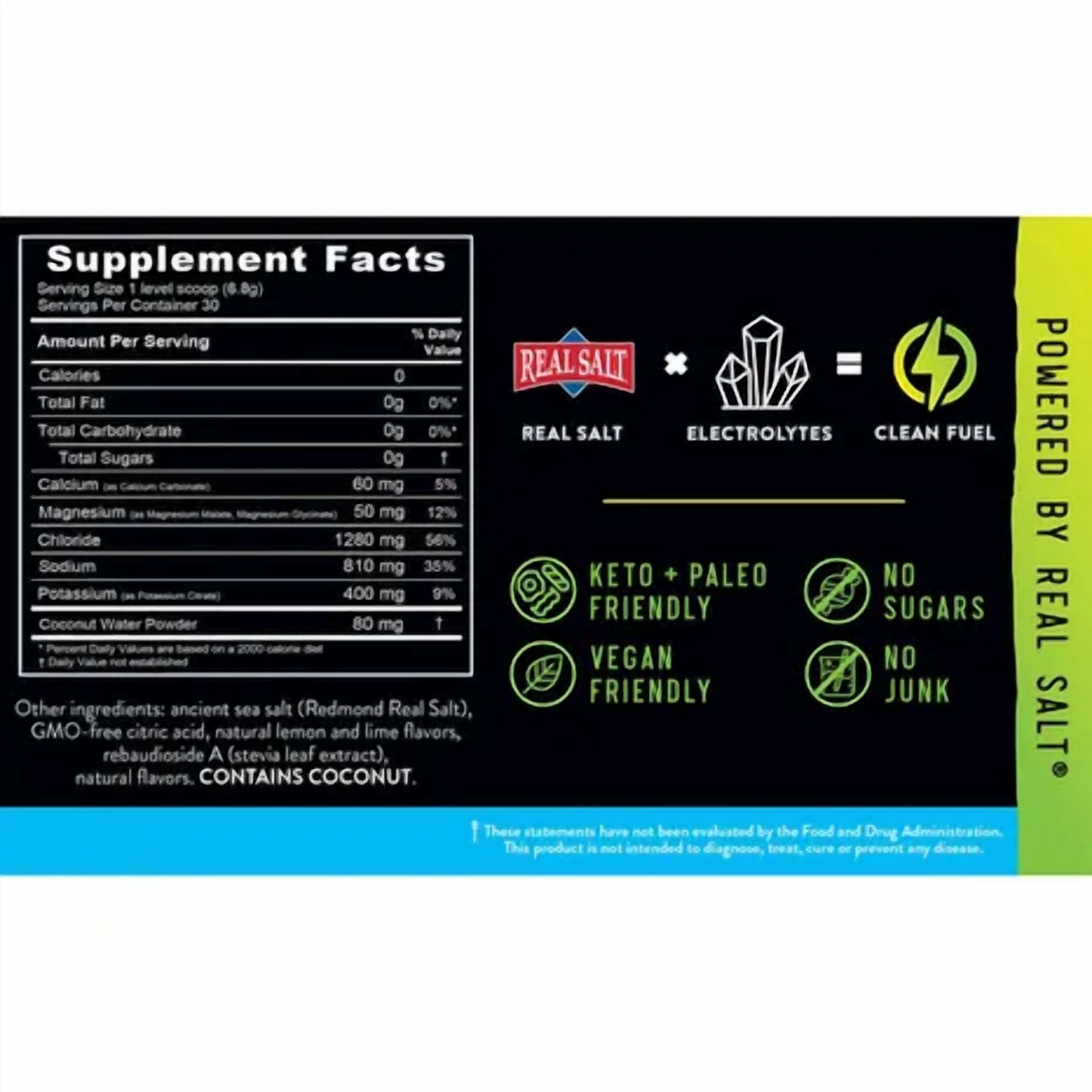 REDMOND Re-Lyte Electrolyte Drink Mix Lemon Lime, 30 serving SMALL 6.88oz jar