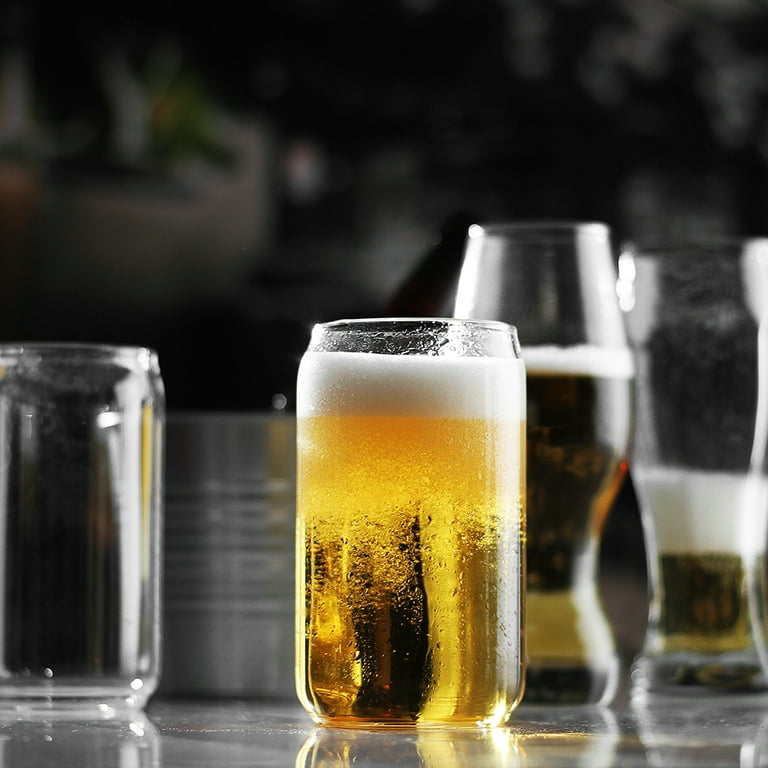 Ecodesign Drinkware Beer Glass Can Shaped 20 oz Beer Glasses 4 Pack w/coasters, Clear