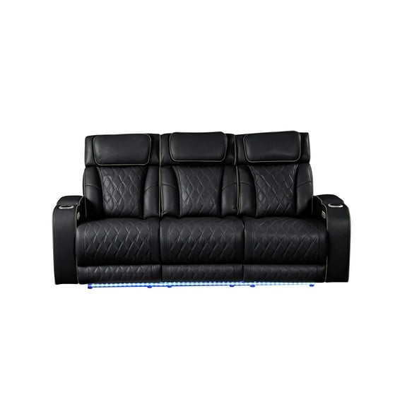 Fortuner Modern Style Recliner Sofa Made with faux leather & Wood in Black