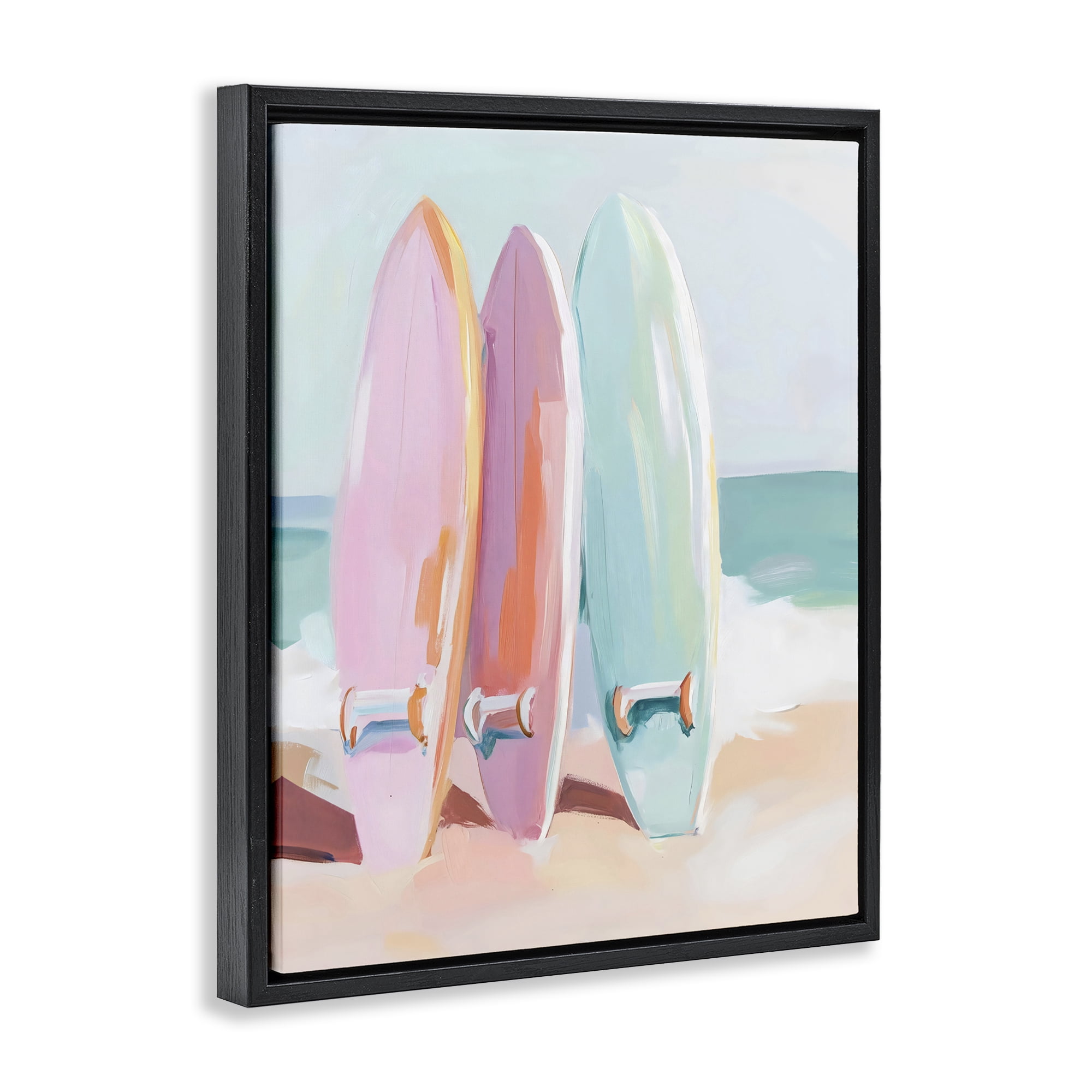 Stupell Industries Pastel Surfboards on Sandy Beach Black Framed Floater Canvas Wall Art, design by The Prints Vibe