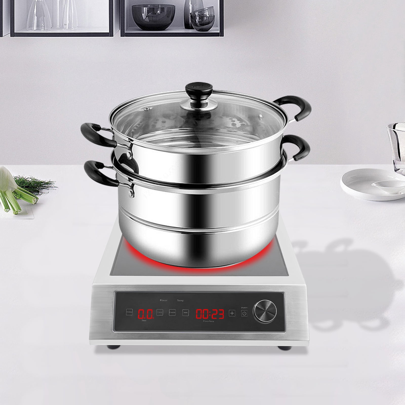 Modern Silver Induction Cooktop with IP4 Protection – 13.78*16.93in Size, 9.15lbs Net Weight, Easy Clean – for Hotels & Catering