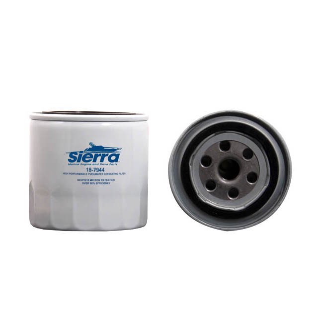 Sierra Marine Fuel Water Separator Filter 18-7944 Marine Series; 10 Micron Element; 90 GPH; 11/16 Inch-16 Inlet Size; Short Filter; Fuel Injected Engines; 3.875 Inch Height