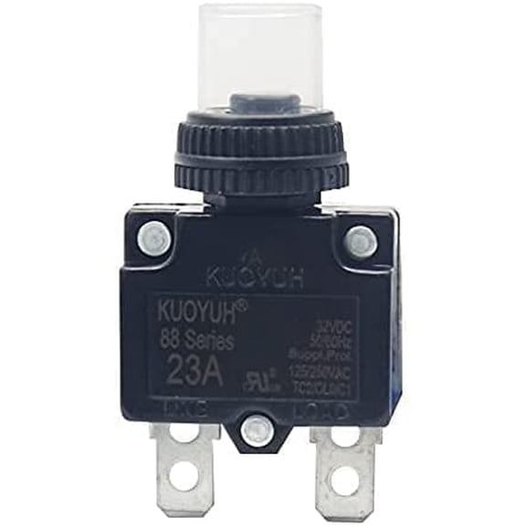 KUOYUH USA 23 Amp 88 Series Quick Connect Terminals Push-To-Reset Thermal Circuit Breaker with Transparent Waterproof Button Dust Cover (1-Pack)