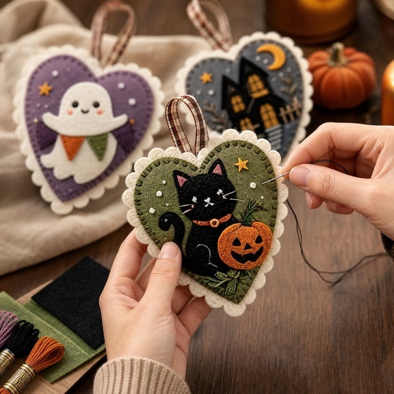 Kiddiway DIY Felt Craft Kit - Halloween Heart Shape Decor, Creative Wall Hanging Activity, Great Arts and Crafts for Home and Parties