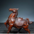 thumbnail image 2 of Hand Carved Wooden Figurine Handcarved Artisan Galloping Horse Lotus Pattern Success Prosperity Fortune Glory Deco Piano Modern, 2 of 6