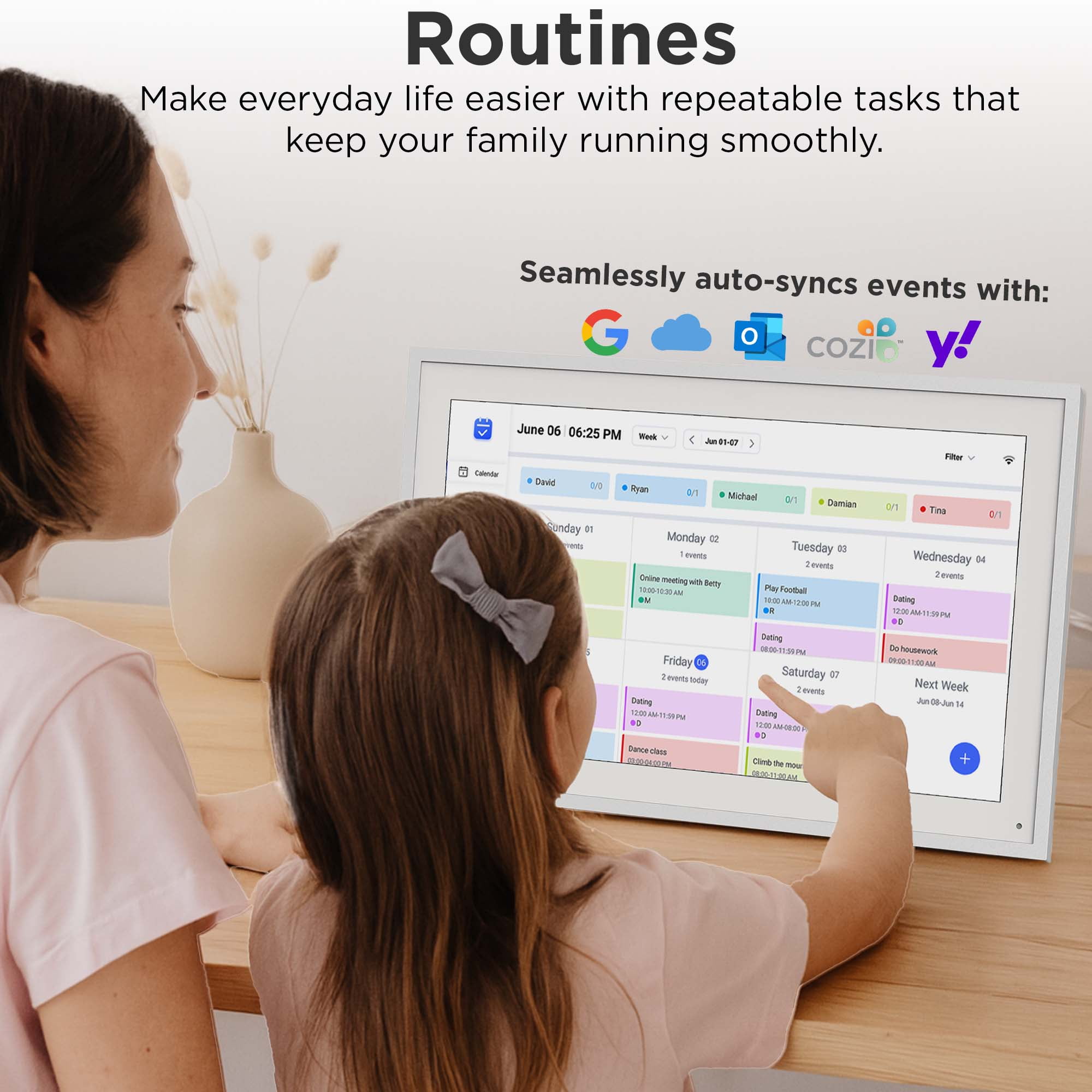 Proscan  15.6" All-in-One Smart Family Calendar Frame – Digital Chore Chart, To-Do List Organizer, Meal Planner, Cloud Photo Storage, Full HD Touchscreen