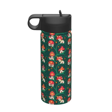 

Salouo Mushroom House Pattern 18 oz Water Bottle With Straw Stainless Steel Sports Water Cup Flask Wide Mouth Travel Thermal Mug for Home Office Car