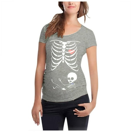

Wesracia Women Maternity Short Sleeve Skeleton Print Tops T-shirt Pregnant Casual Clothes