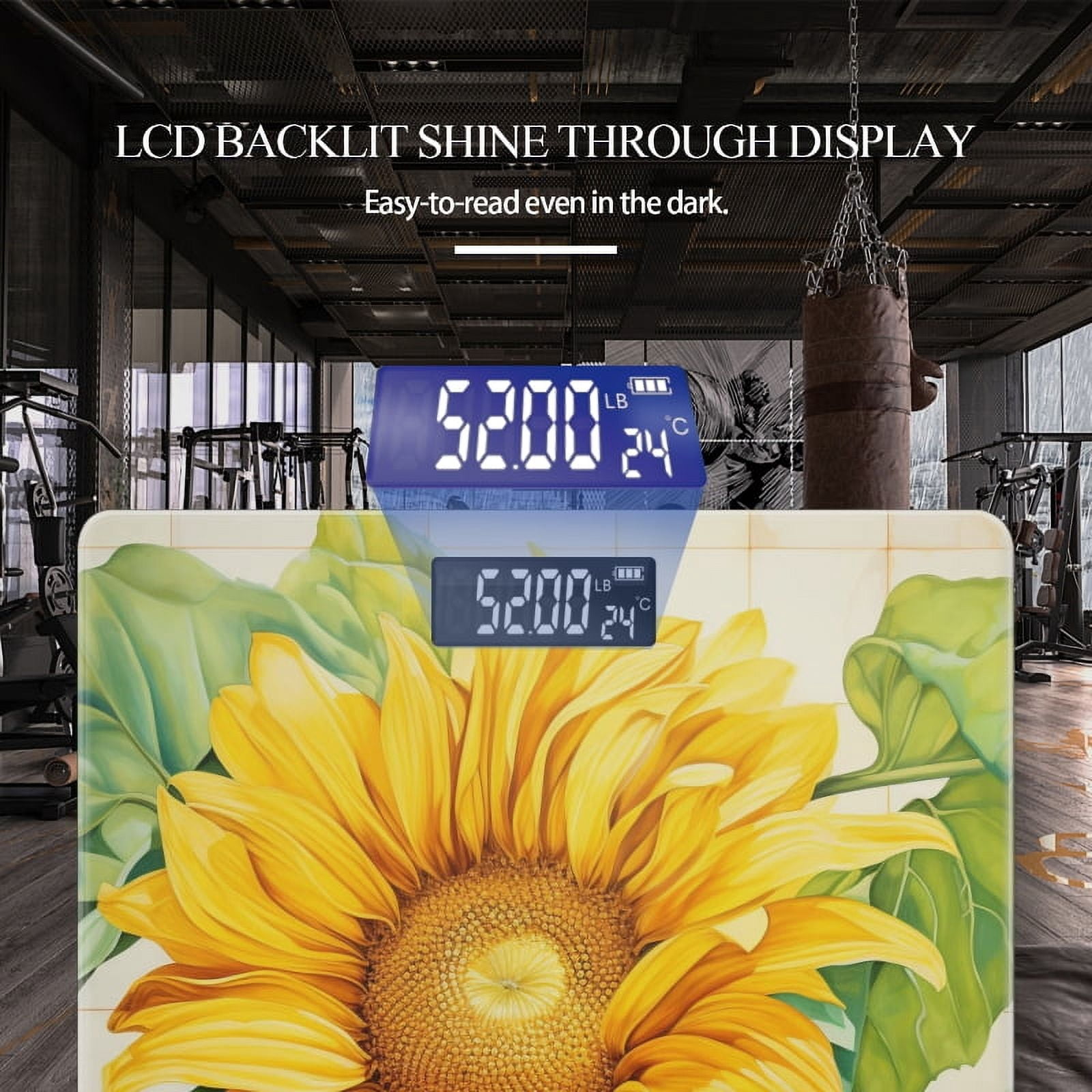 Bathroom Scale, Highly Accurate Digital Body Scale,Precisely Measures Weight up to 400 lbs-Oil Painting Of Sunflower With Green Leaves