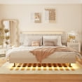 thumbnail image 2 of Led Lighted Queen Bed Frame With Hidden Storage And Charging Option, Beige Velvet Strip, Upholstered, 2 of 7
