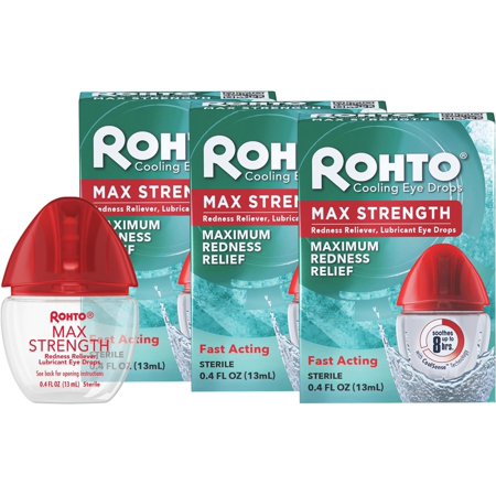 Rohto Cool Max Maximum Redness Relief Cooling Eye Drops, 0.4 Fl Oz (Pack of 3)
