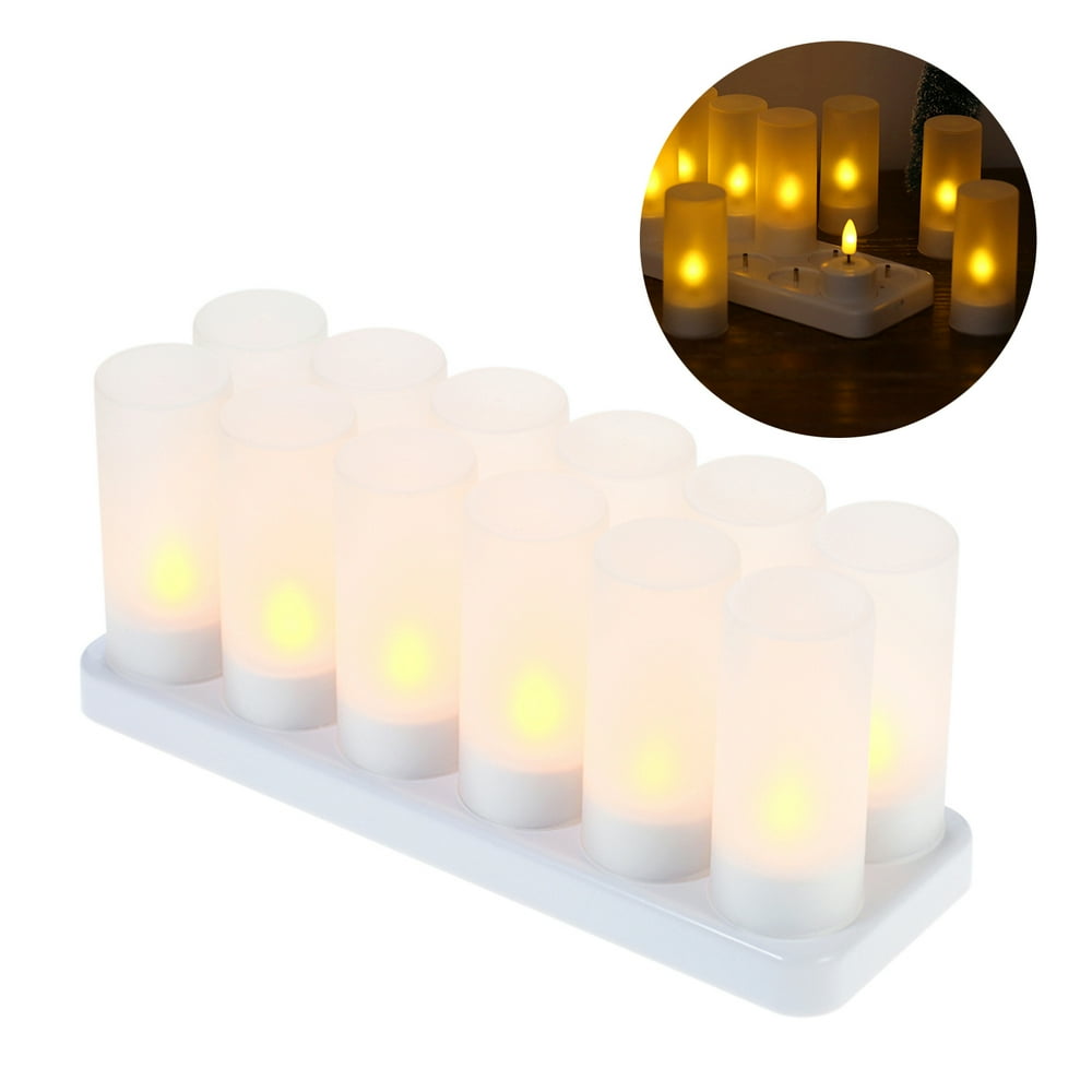 walmeck 12 PCS Rechargeable Flameless Candles Realistic Flickering Yellow LED Cordless Tealight