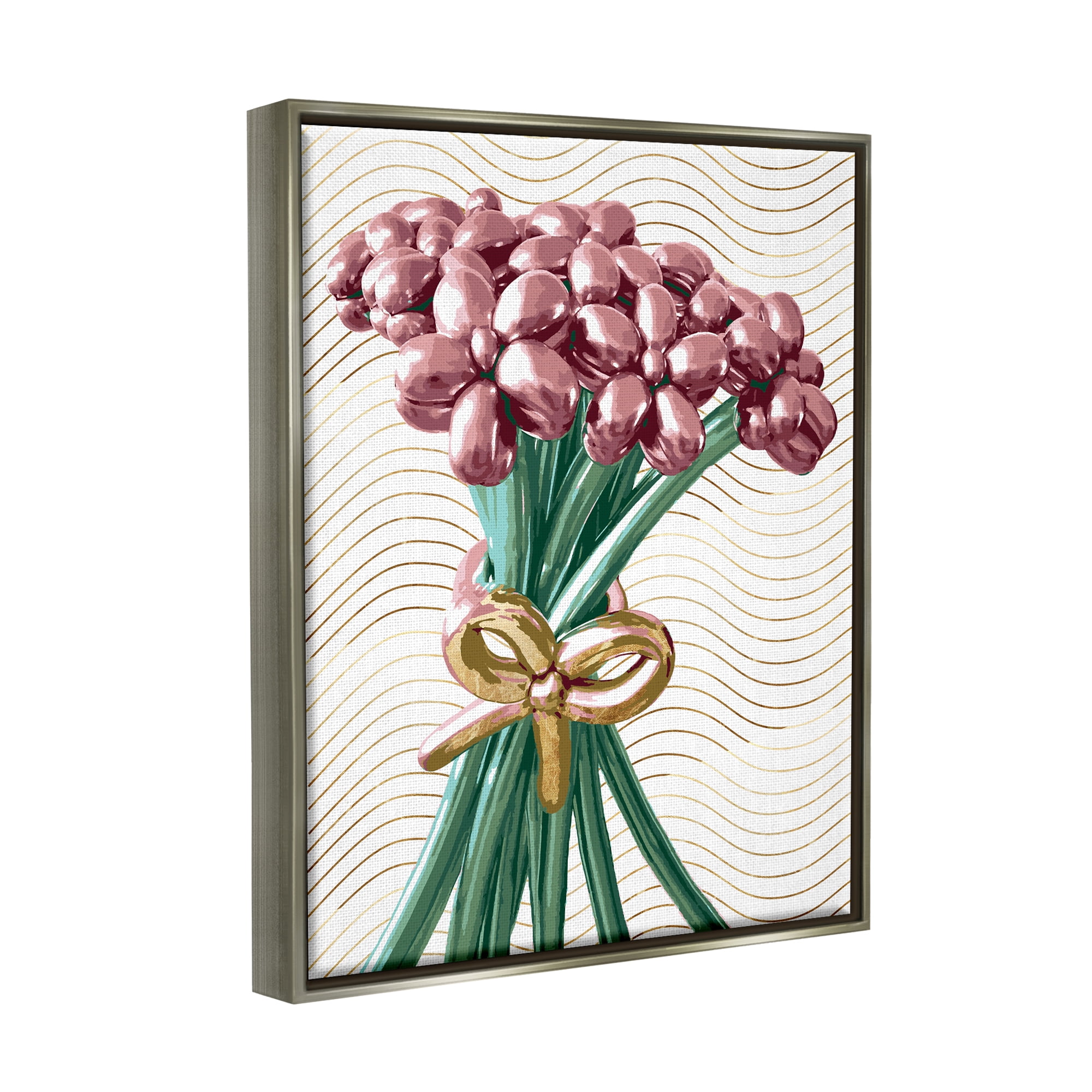 Stupell Industries Balloon Bouquet on Stripes Abstract Painting Gray Floater Framed Art Print Wall Art, 17 x 21