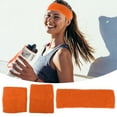 thumbnail image 3 of Unique Bargains 3 pcs Sports Headband Wristband Cotton Blend Sweat Absorbing Head Band Orange for Women, 3 of 6