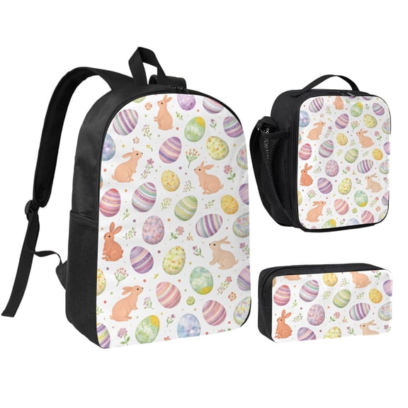 Easter Bunny Egg Pattern Backpack Set 3pc ,Backpack with Lunch Bag and Bag 17 Inch
