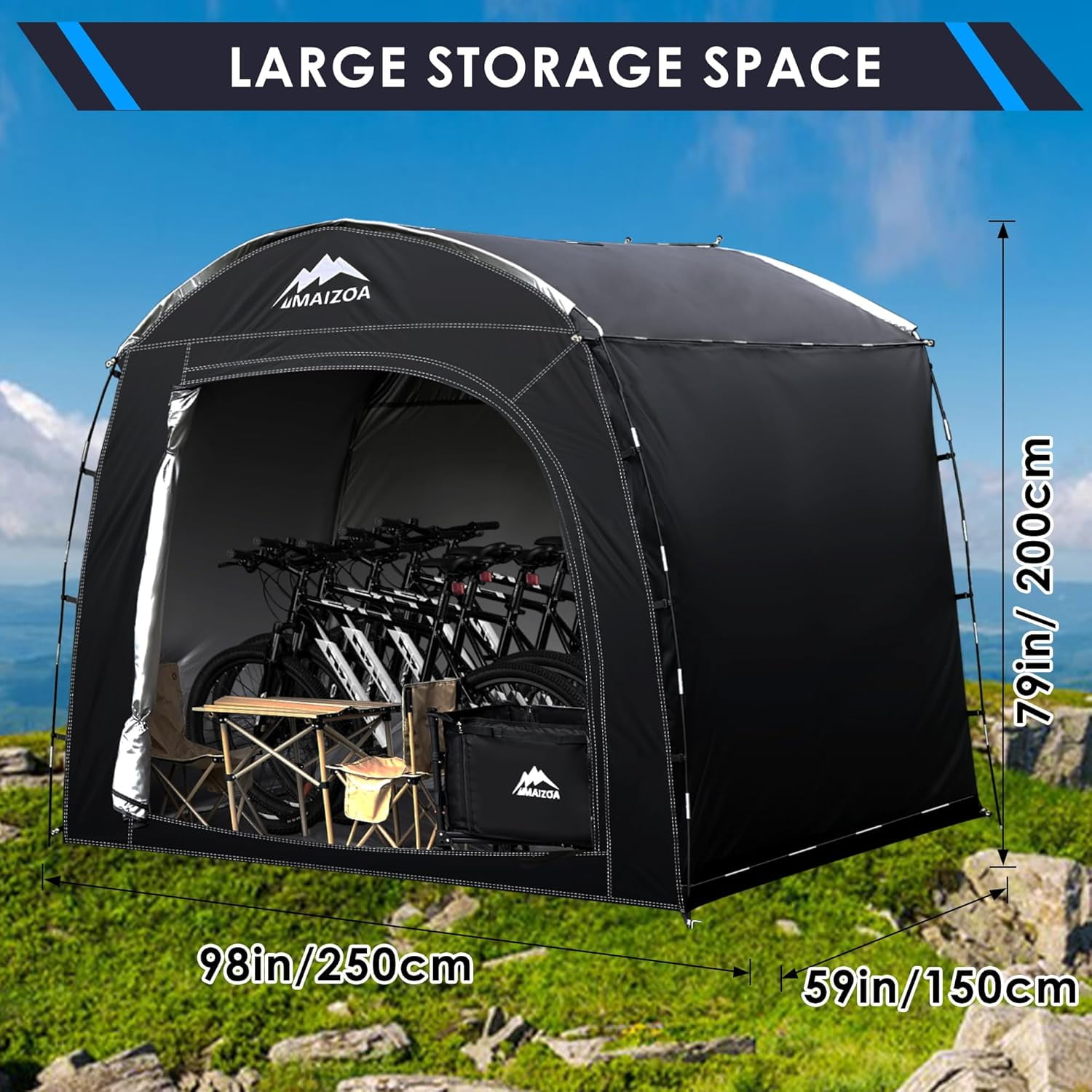 Bike Storage Shed Tent, 98*59*79 Inches Outdoor Portable Storage Tent, Made of 210D Oxford Cloth PU4000mm Waterproof Fabric, Suitable For Storing Bicycles, Motorbikes, Garden Tools, Lawn Mower