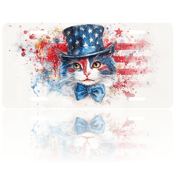 1 Pcs 2D Flat License Plate Covers & Frames, Uncle Sam Cat For Decorative Front, Waterproof For Decoration Aluminum License Plate Covers & Frames Cover For Men Women, 12" X 6"