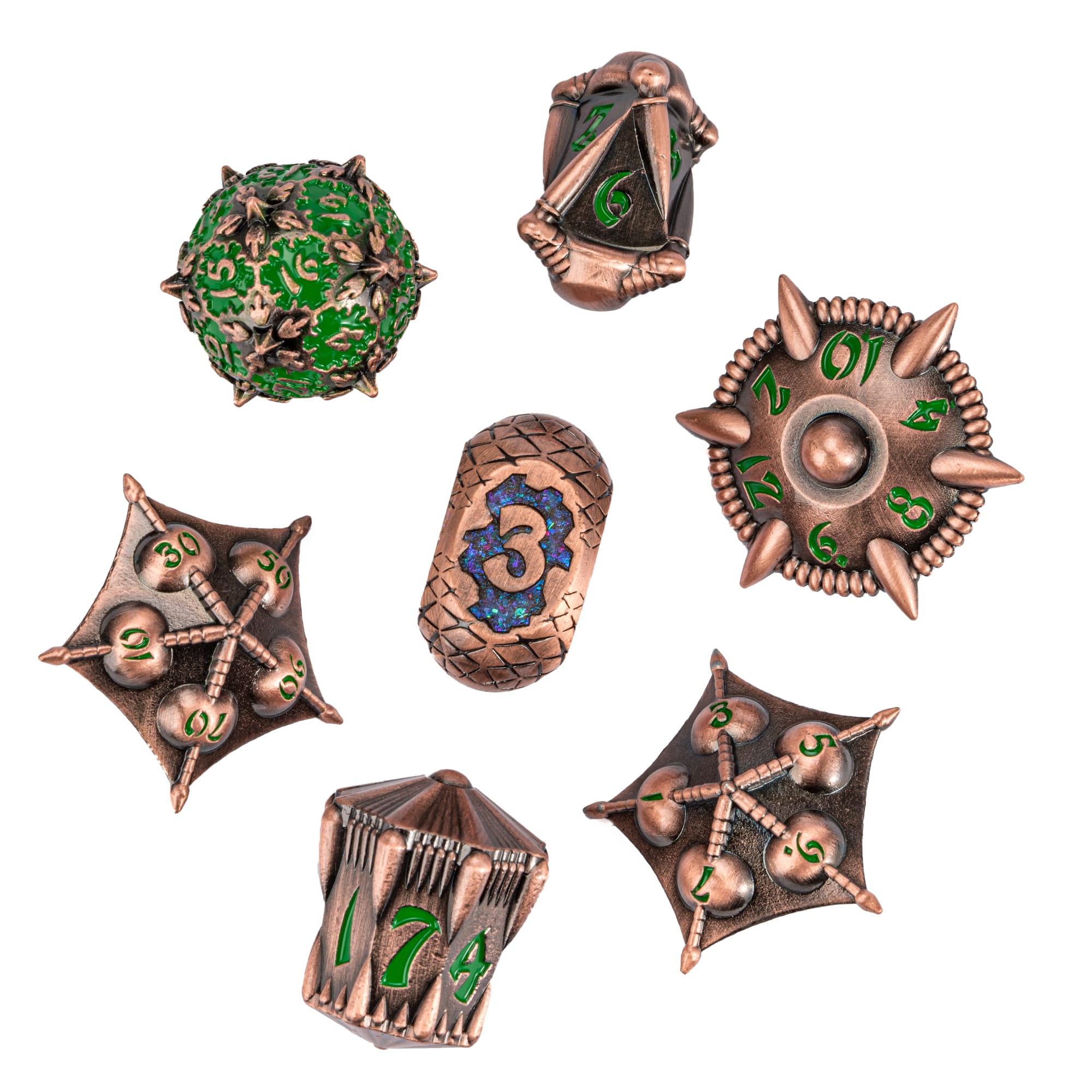 Cusdie Metal DND Dice Set, 7 die Metal Polyhedral D&D Dice Set Dragon Theme Dice for DND