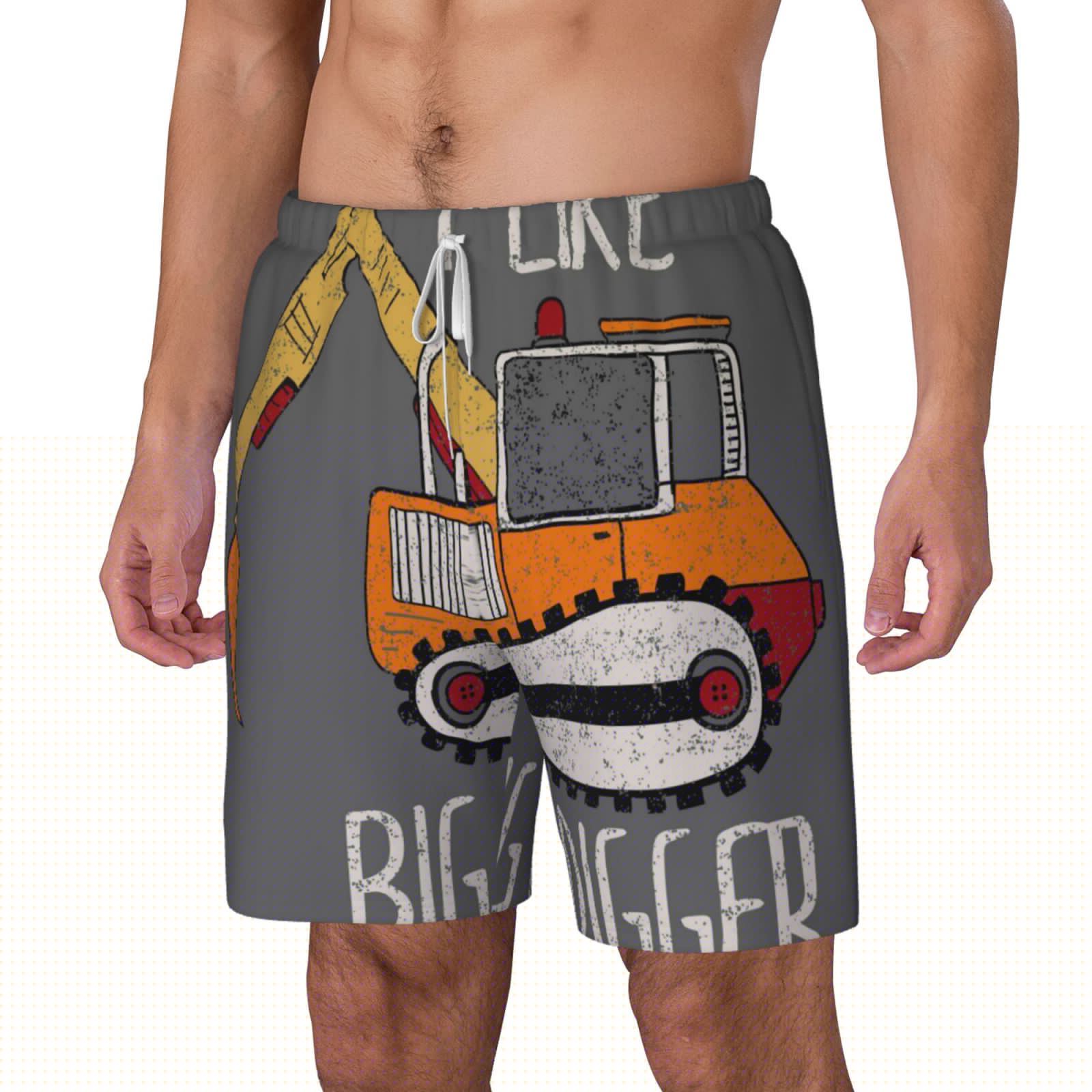 thumbnail image 2 of Uemuo I Like Big Digger Pattern Mens Swim Trunks Quick Dry Board Shorts with Mesh Lining, Stretch Beach Shorts Quick Dry No-Chafing Board Shorts-XX-Large, 2 of 9