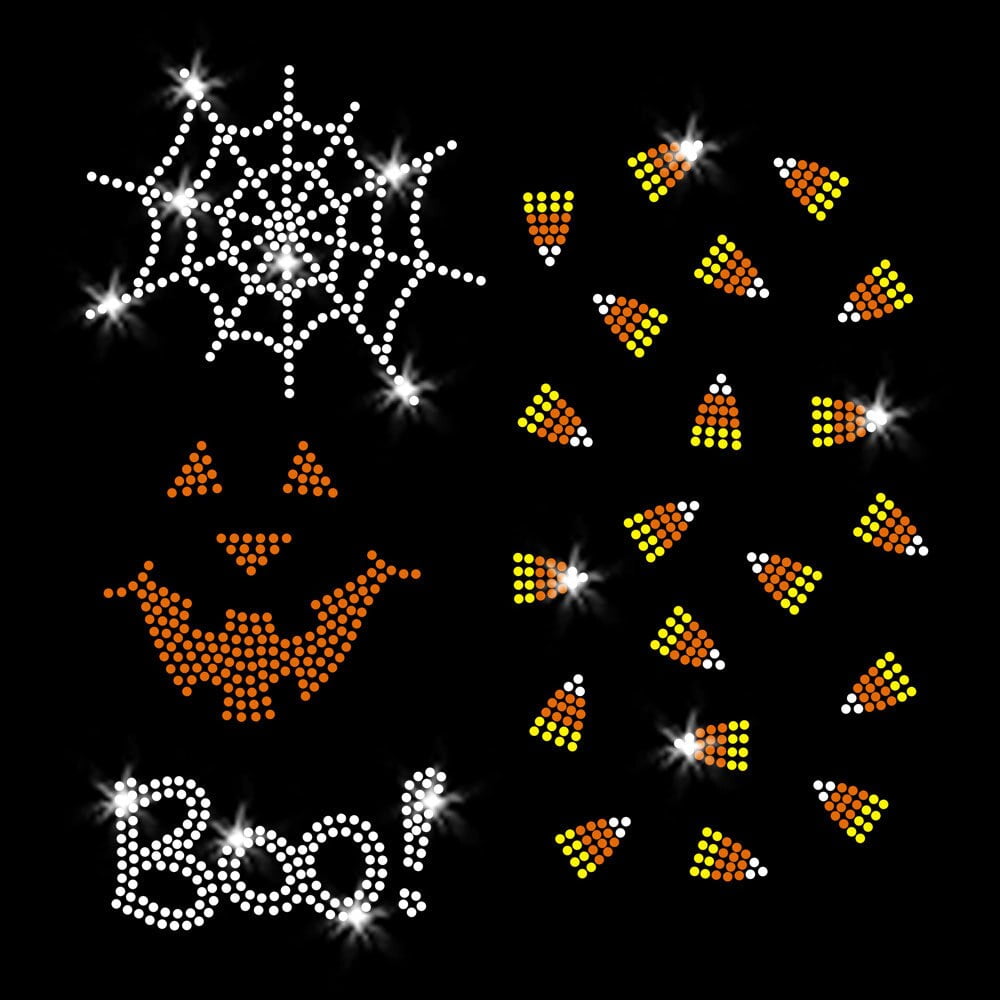 Set of Halloween Mini Designs Iron-on Clear Rhinestone Transfer by JCS Rhinestones