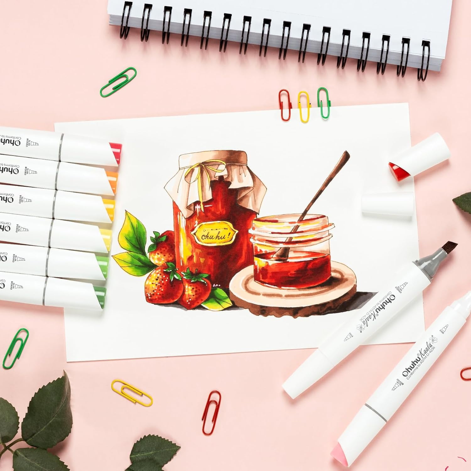 Alcohol Markers - Double Tipped Art Marker Set for Artists Adult Coloring - Alcohol-based Refillable Ink - 24 Basic Colors - Slim Broad & Fine Dual Tips - Kaala Markers Pen Gift