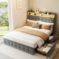 thumbnail image 1 of Yeshouse Estructura de cama con cabecero y 2 cajones de almacenamiento, estructura tapizada con luz LED, cama moderna y suave con toma de carga y USB, tejido de felpa suave, silenciosa, 1 of 9