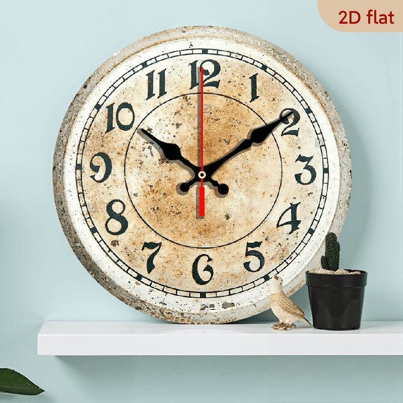 2D Flat, 1pc 10Inch Rustic Farmhouse Vintage Wooden Wall Clock Silent Quartz Movement Perfect for Kitchen Bedroom Living Room or Bathroom Decor Workspace Office Decorative Inspirational AA Battery