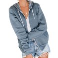 thumbnail image 2 of Women Zip Up Hoodie, Long Sleeve Solid Color Drawstring Sweatshirt, 2 of 6
