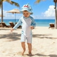thumbnail image 4 of FASHOFT Baby Boy Swimsuit UPF 50+ Sun Protection One Piece Zipper Bathing Suit with Sun Hat Beach Swimwear Light Blue, 4 of 5
