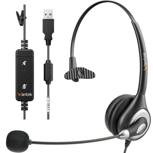 Auriculares USB mono con cable Wantek, micrófono con cancelación de ruido y controles en línea. Auriculares UC para negocios, Skype, SoftPhone y centro de llamadas. Chat nítido. Ligeros y ultra cómodo