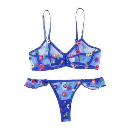 

〖Hellobye〗Sexy G-string Flowers Embroidery Bralette Lace Bra Bustier Lingerie Thong