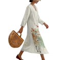 thumbnail image 3 of DISNIMO Womens Casual Maxi Dress Fish Print Linen Style V Neck Dresses Lightweight 3/4 Sleeve Midi Dress Fashion Loose Dress for Women, S, 3 of 6
