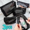 thumbnail image 2 of 3pcs Portable Travel Mesh Clear Cosmetic Bags Small Large Black Makeup Bag Travel Toiletry Organizer Case Lipstick Storage Pouch (Black Mesh-02), 2 of 7