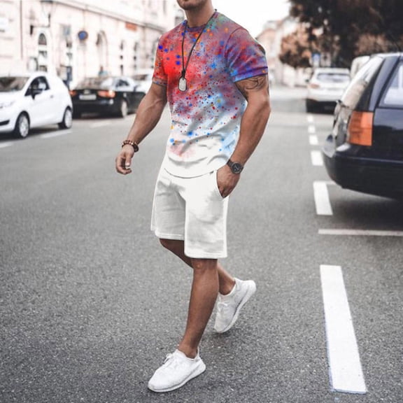 Vedolay Two Piece Short Outfits Men's 2 Pieces Set Short Sleeve Beach V-neck Shirts Summer Vacation Loose Short with Pockets,Yellow L