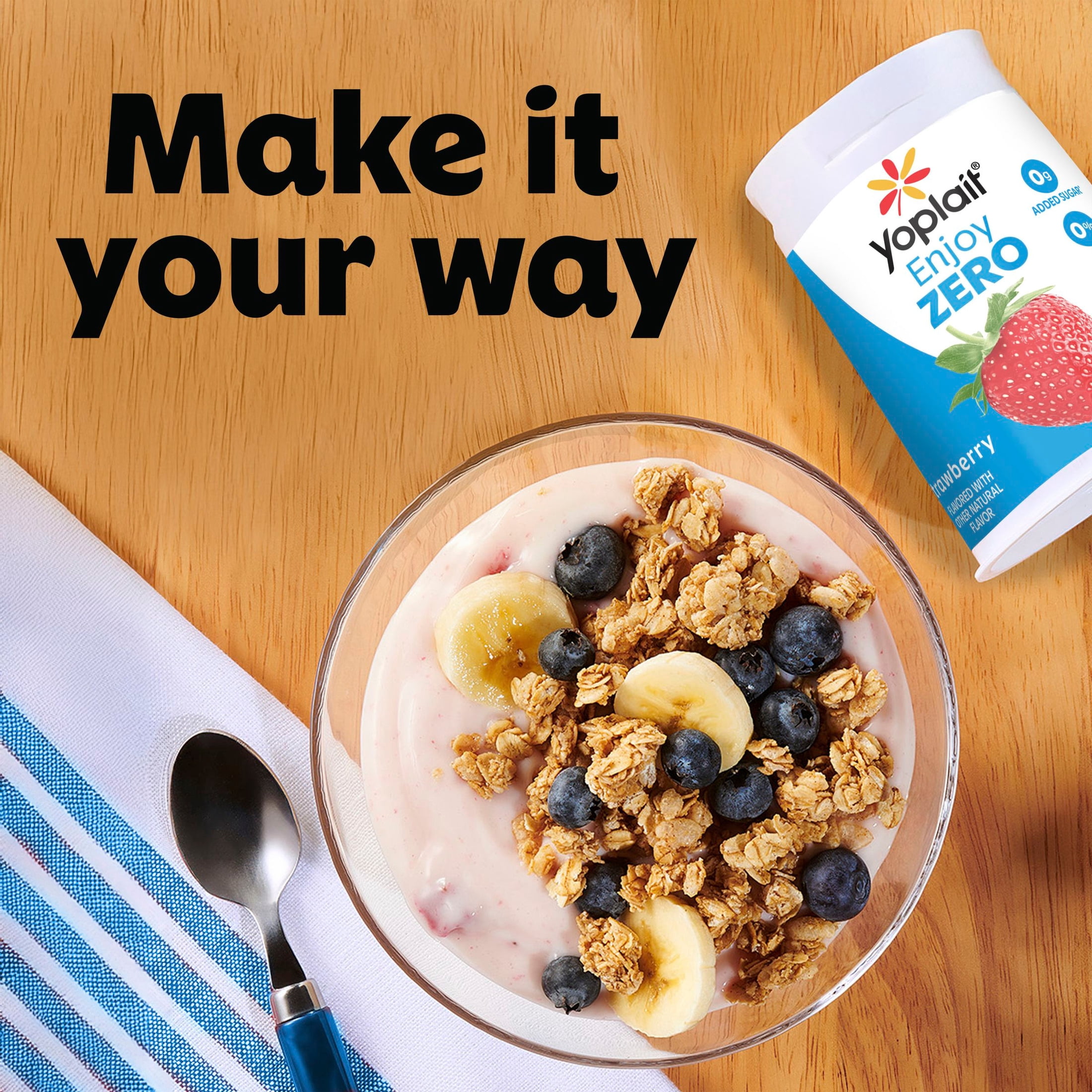 Yoplait Enjoy ZERO Strawberry Fat Free Yogurt Cup, 0g Added Sugar, Protein Snack, 6 oz