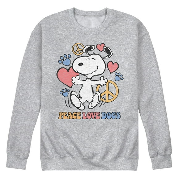 Peanuts - Peace Love Dogs - Men's Crew Neck Fleece Pullover